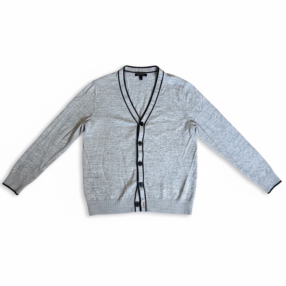 Banana Republic Gray Cardigan Navy Trim Button Sweater preppy size medium